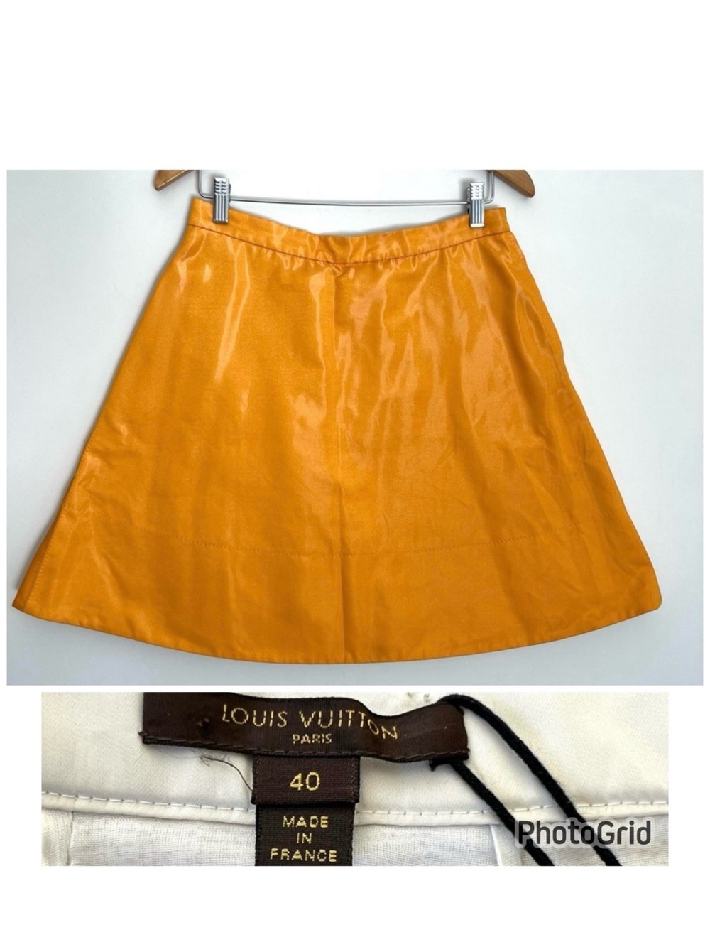 LOUIS VUITTON Mustard Shiny Cotton Blend A Line Mini Luxury Designer Skirt Sz 40